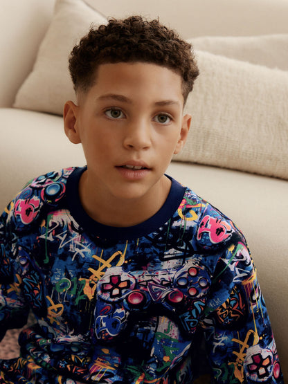 Multi Bright Graffiti Gamer Short Pyjamas 2 Pack (3-16yrs) image 11