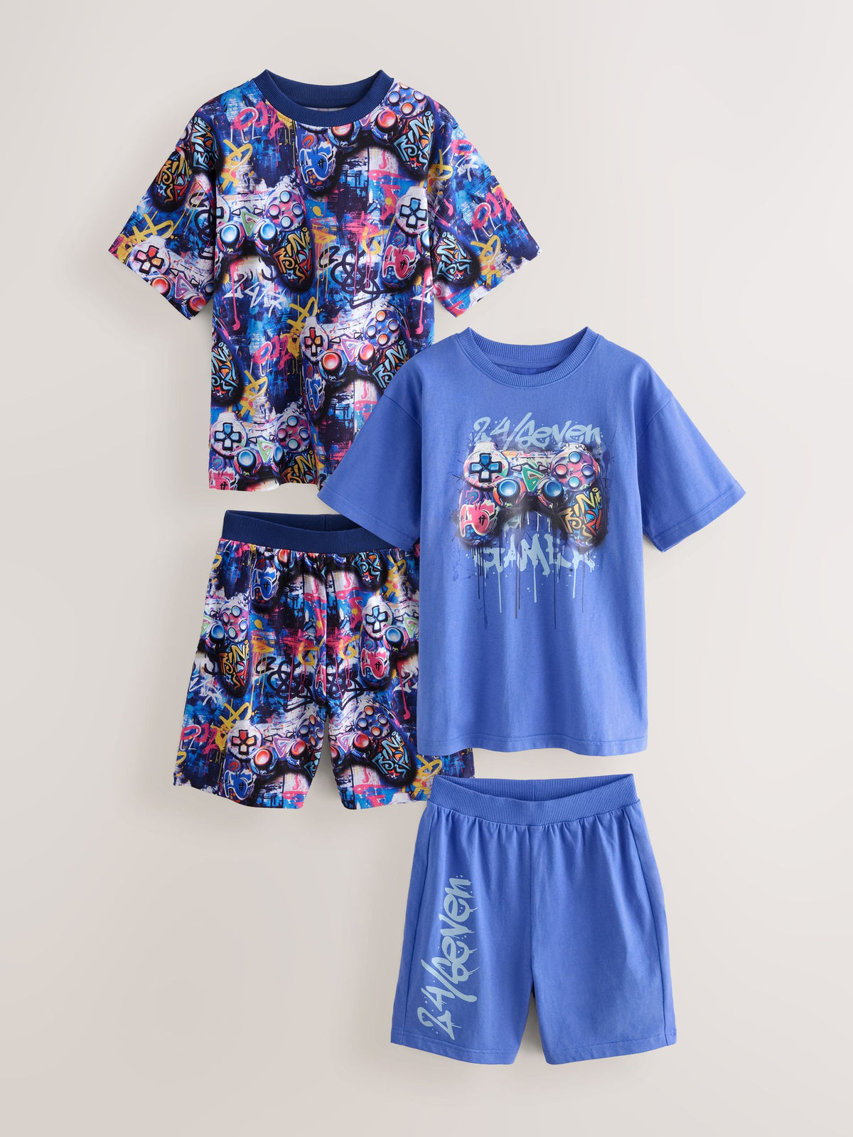 Multi Bright Graffiti Gamer Short Pyjamas 2 Pack (3-16yrs) - image 9