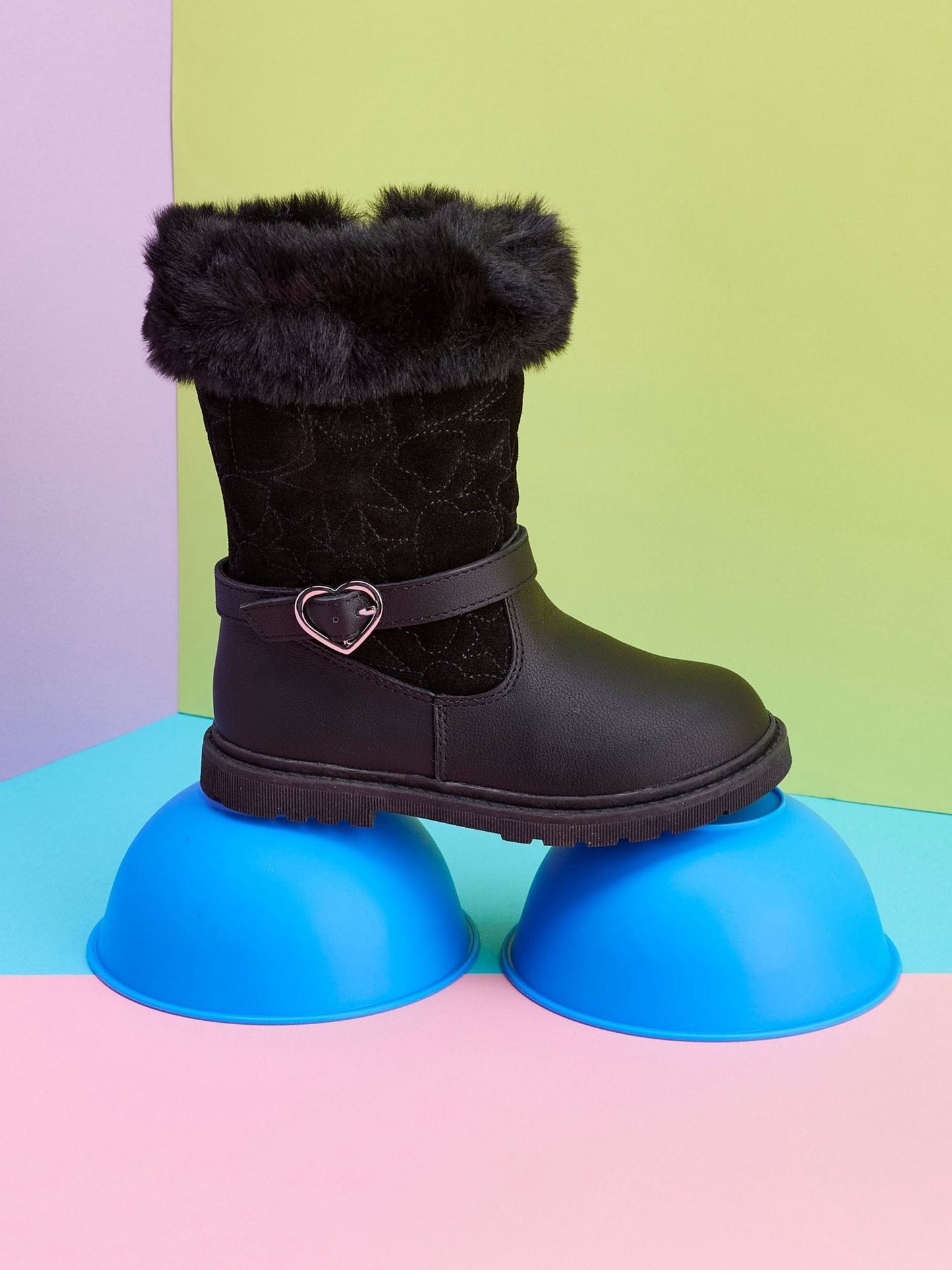 Toezone Black Lumi Faux Fur Zip Heart Buckle Boots image 1