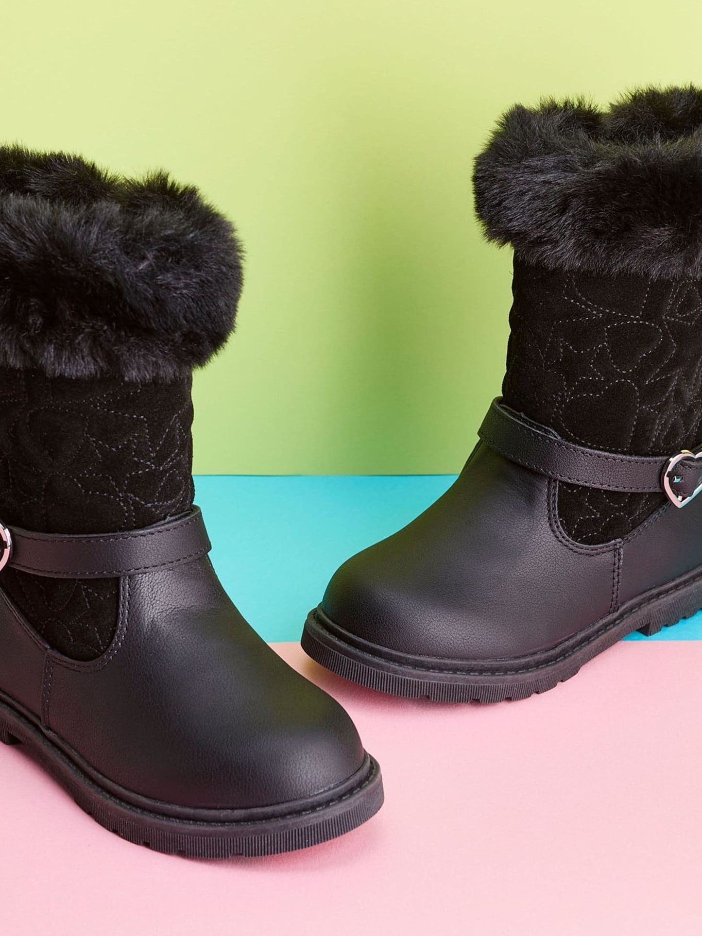 Toezone Black Lumi Faux Fur Zip Heart Buckle Boots image 2