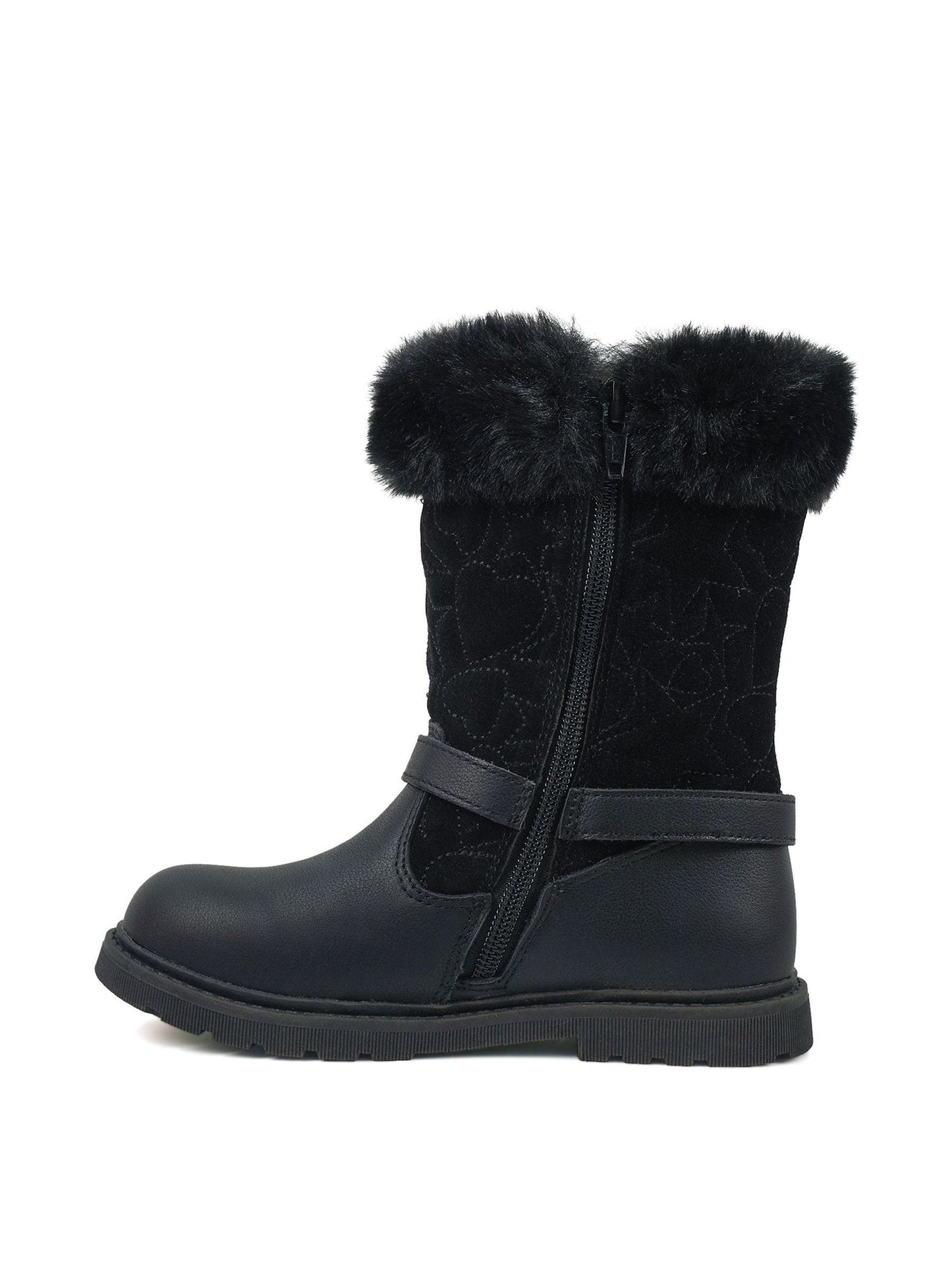 Toezone Black Lumi Faux Fur Zip Heart Buckle Boots image 4