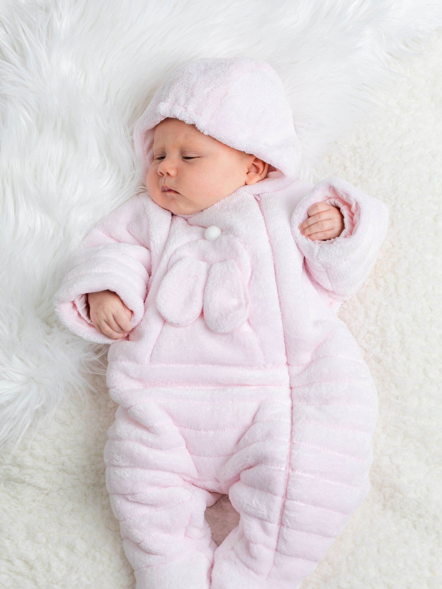 Emile Et Rose Pink Deep Pile Fleece Pramsuit With 3d Bunny image 2