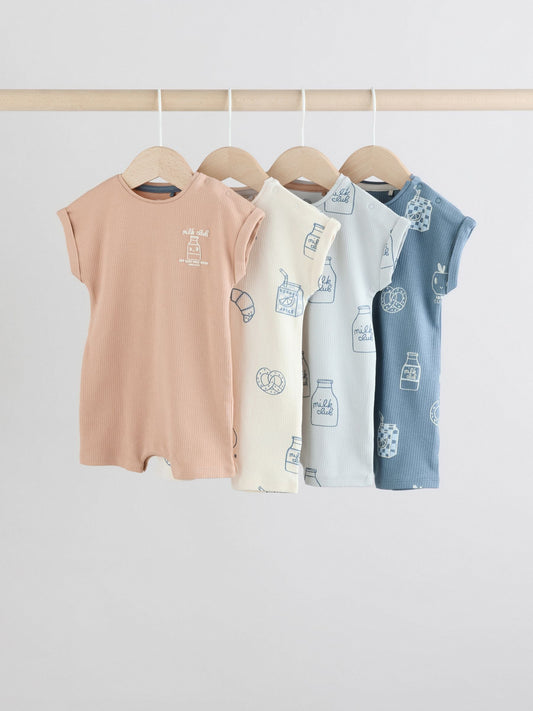 Blue 100% Cotton Baby Rompers 4 Pack image 1
