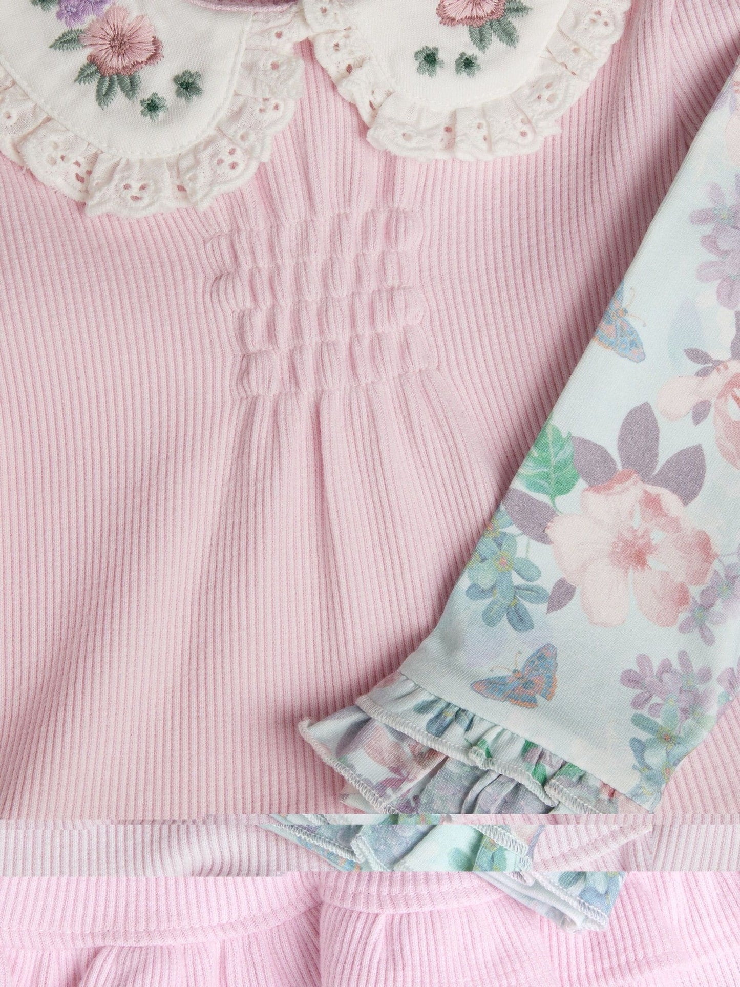 Monsoon Pink Newborn Rib Collar Top and Floral Leggings Set image 3