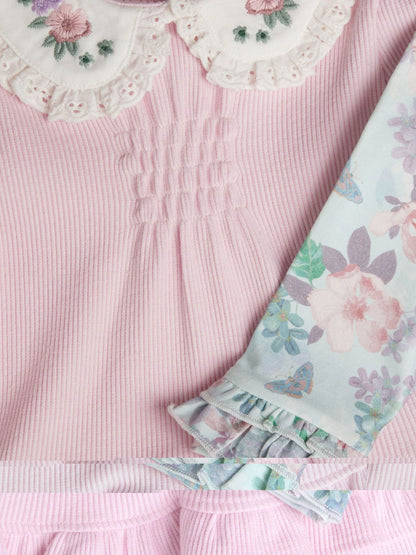 Monsoon Pink Newborn Rib Collar Top and Floral Leggings Set image 3