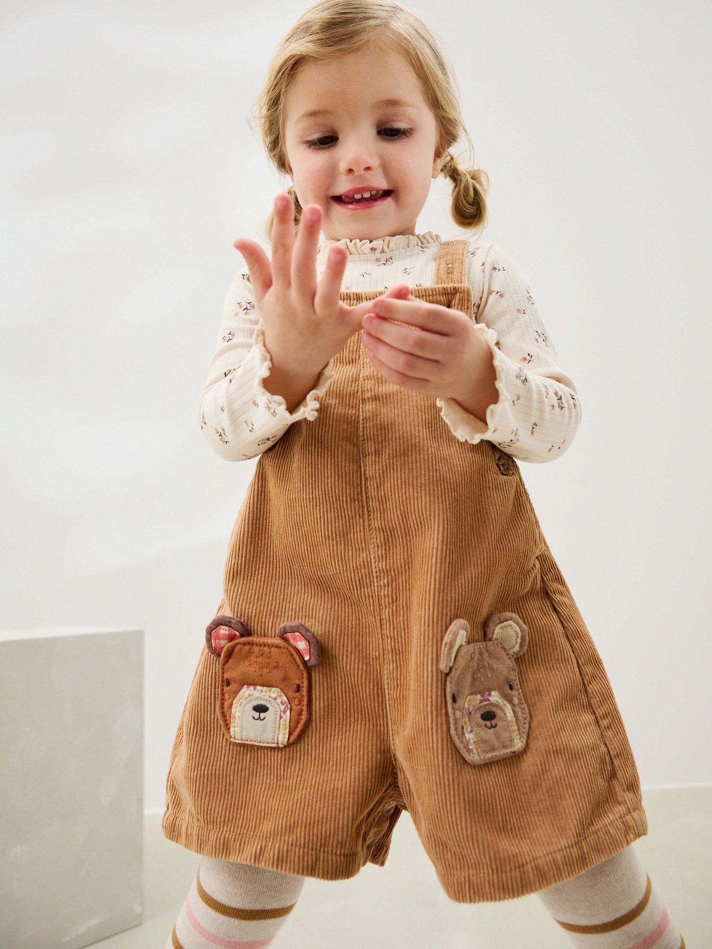 Tan Brown Corduroy Bear Print Dungarees Set (3mths-7yrs)