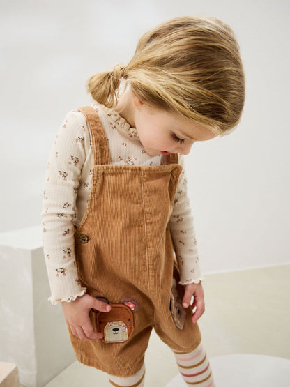 Tan Brown Corduroy Bear Print Dungarees Set (3mths-7yrs)