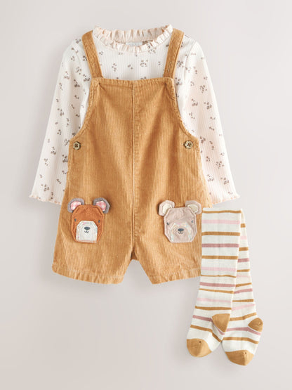 Tan Brown Corduroy Bear Print Dungarees Set (3mths-7yrs)