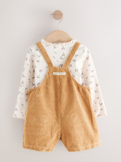 Tan Brown Corduroy Bear Print Dungarees Set (3mths-7yrs)