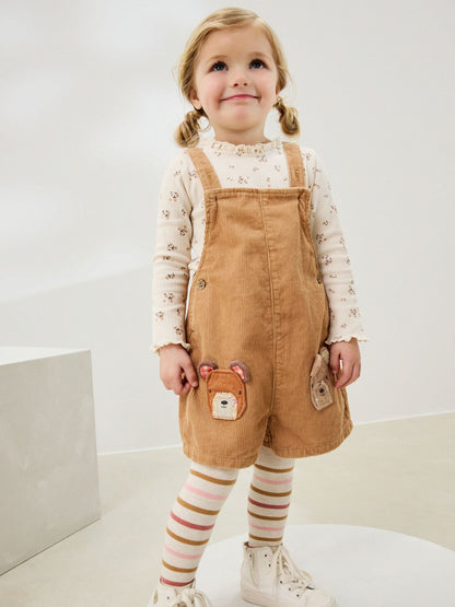 Tan Brown Corduroy Bear Print Dungarees Set (3mths-7yrs)