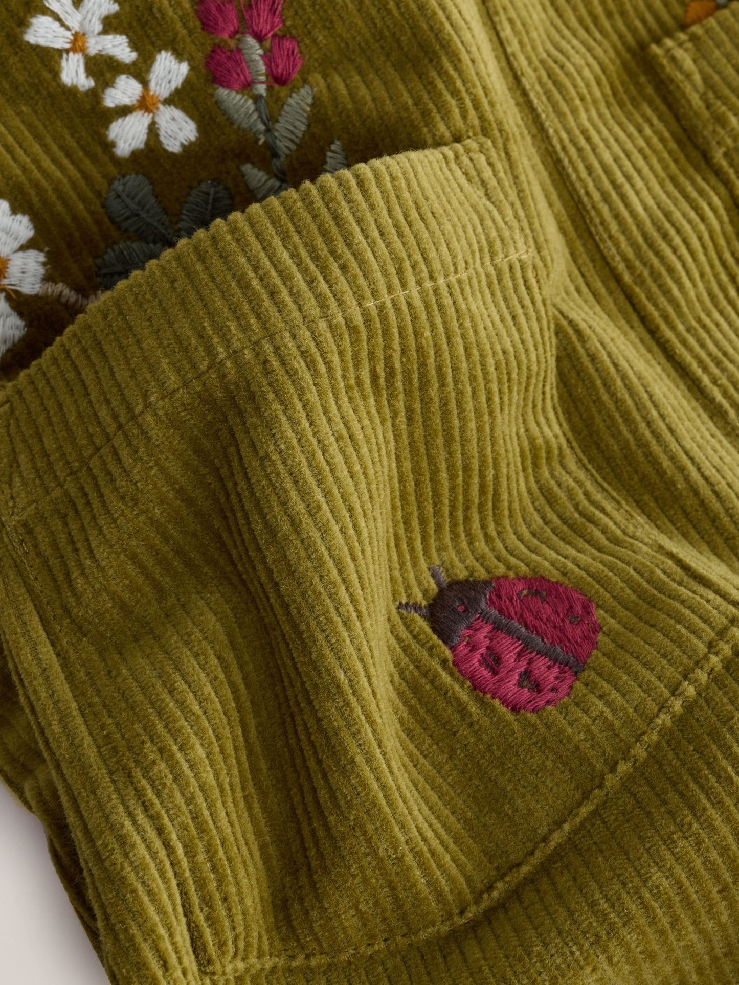 Green Floral Print Corduroy Dungarees Blouse and Tights Set (3mths-7yrs)