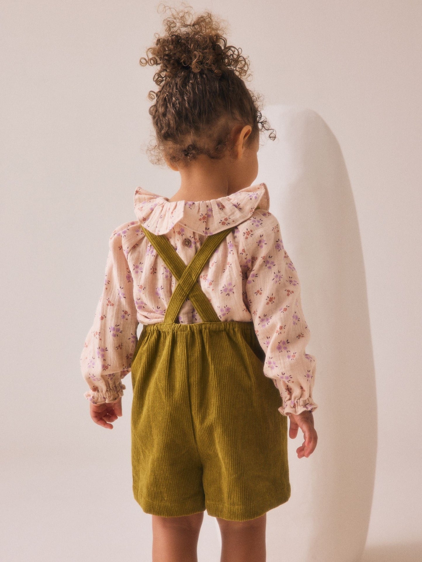 Green Floral Print Corduroy Dungarees Blouse and Tights Set (3mths-7yrs)