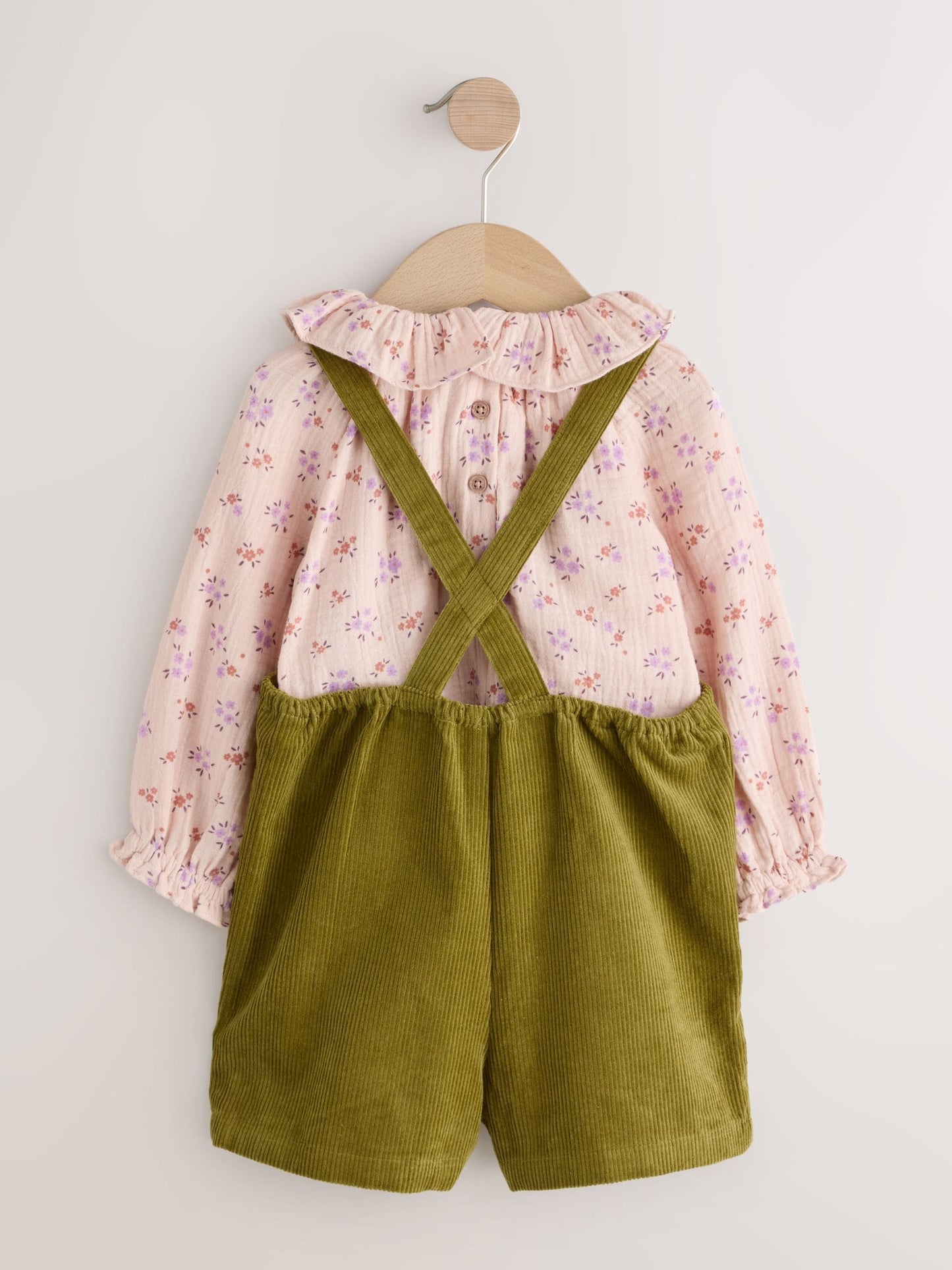 Green Floral Print Corduroy Dungarees Blouse and Tights Set (3mths-7yrs)