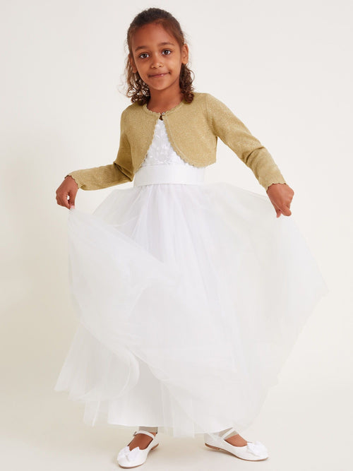 Monsoon Gold Maeve Sparkle Scallop 100% Cotton Cardigan image 1