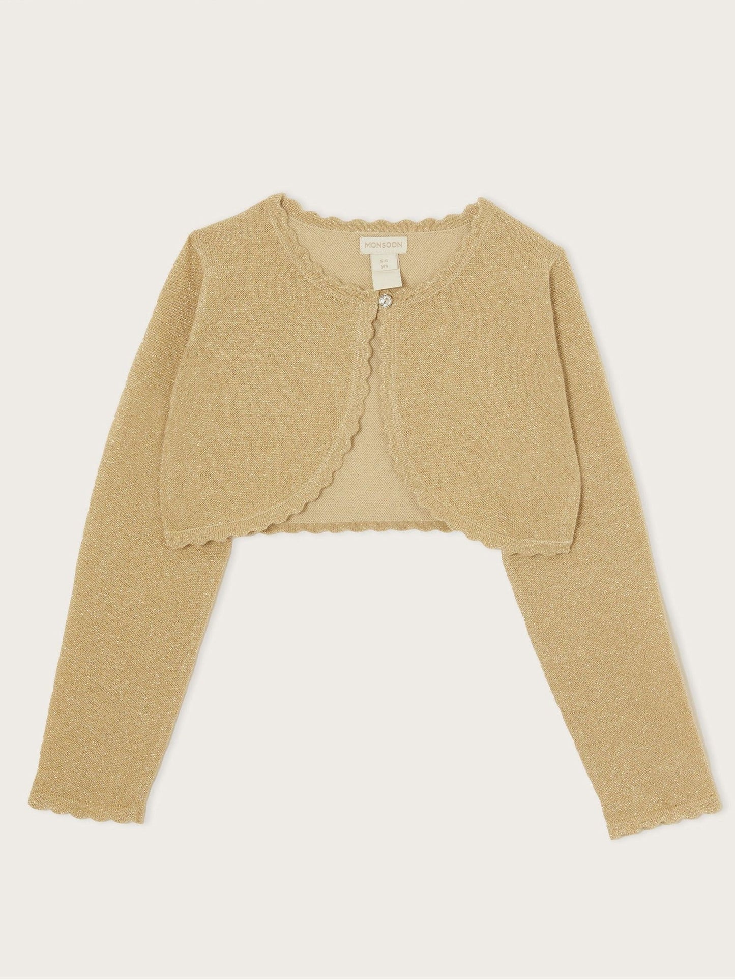 Monsoon Gold Maeve Sparkle Scallop 100% Cotton Cardigan image 2