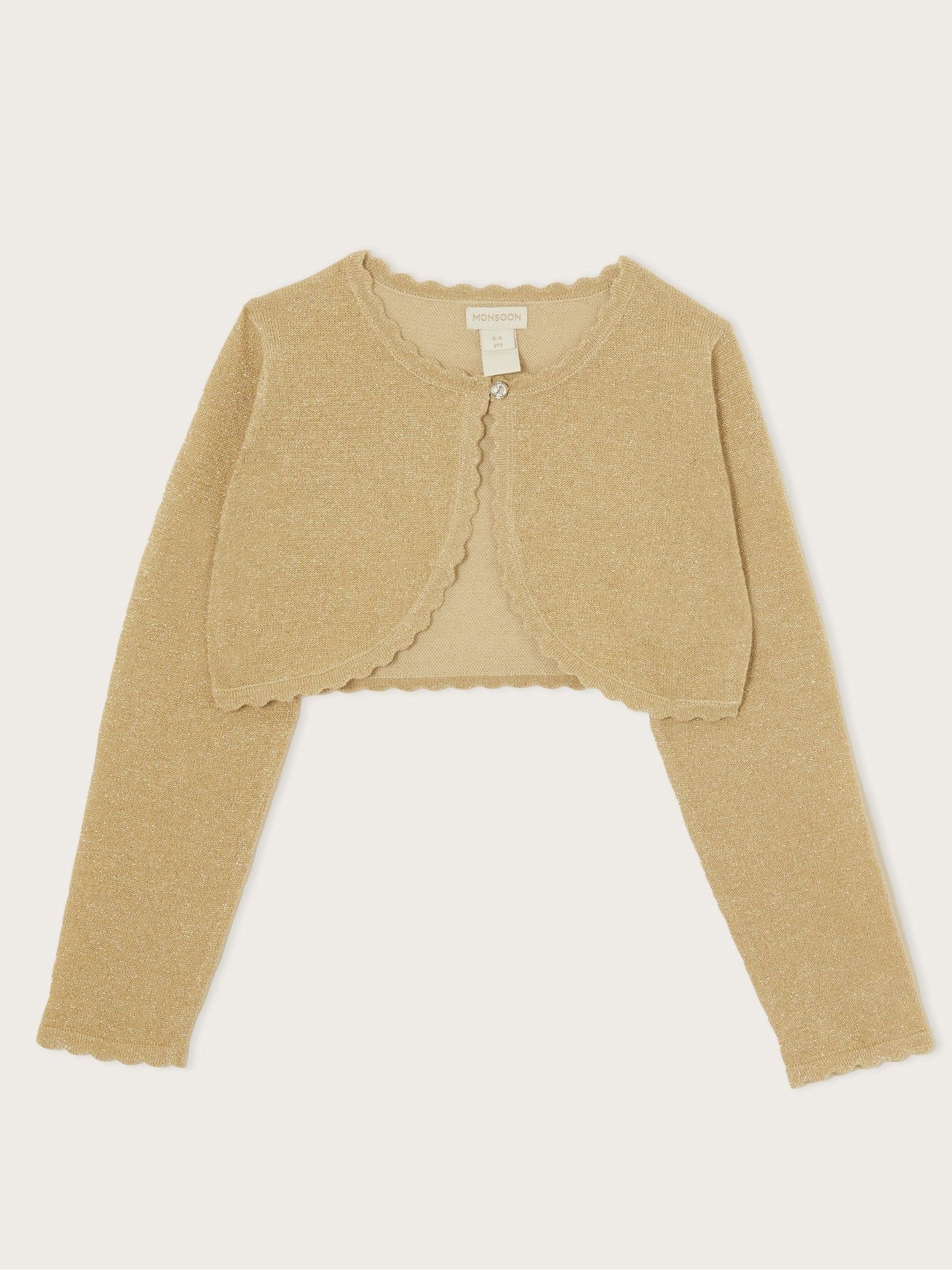 Monsoon Gold Maeve Sparkle Scallop 100% Cotton Cardigan image 2