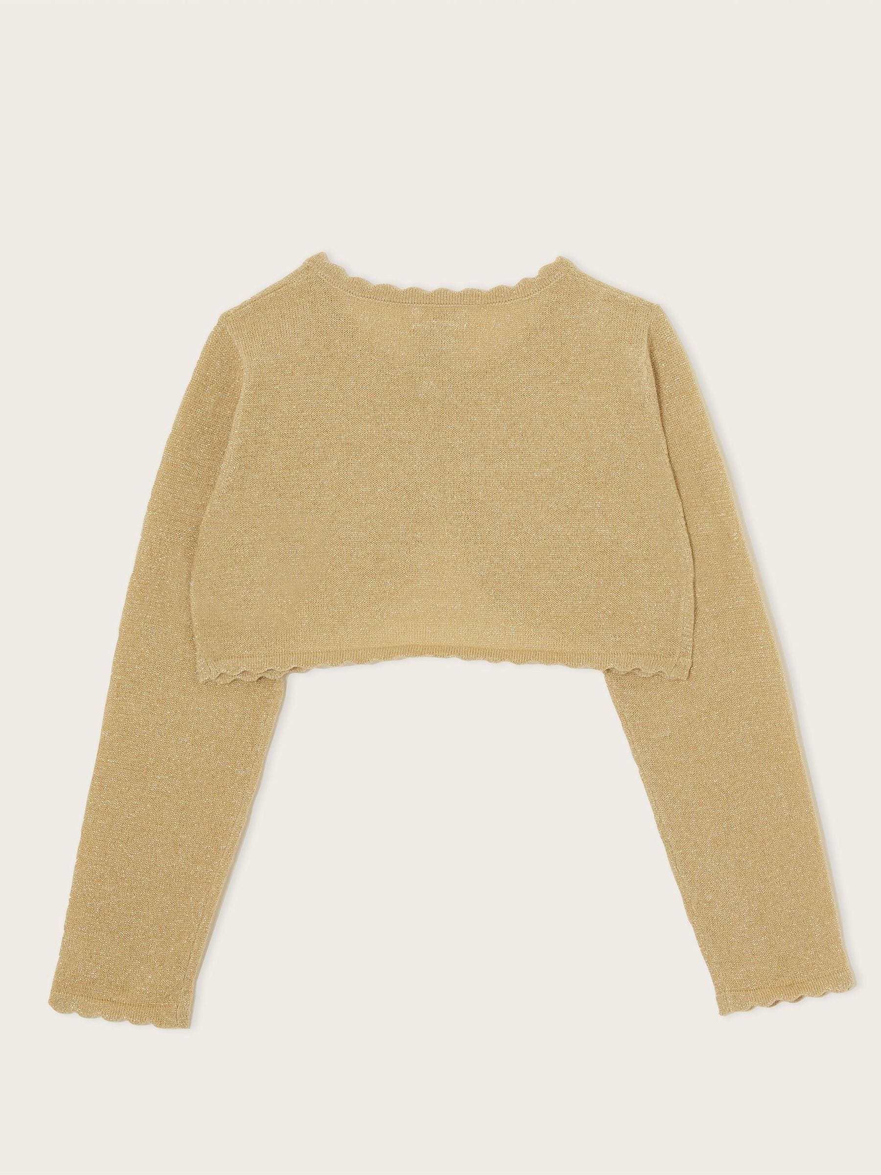 Monsoon Gold Maeve Sparkle Scallop 100% Cotton Cardigan image 3