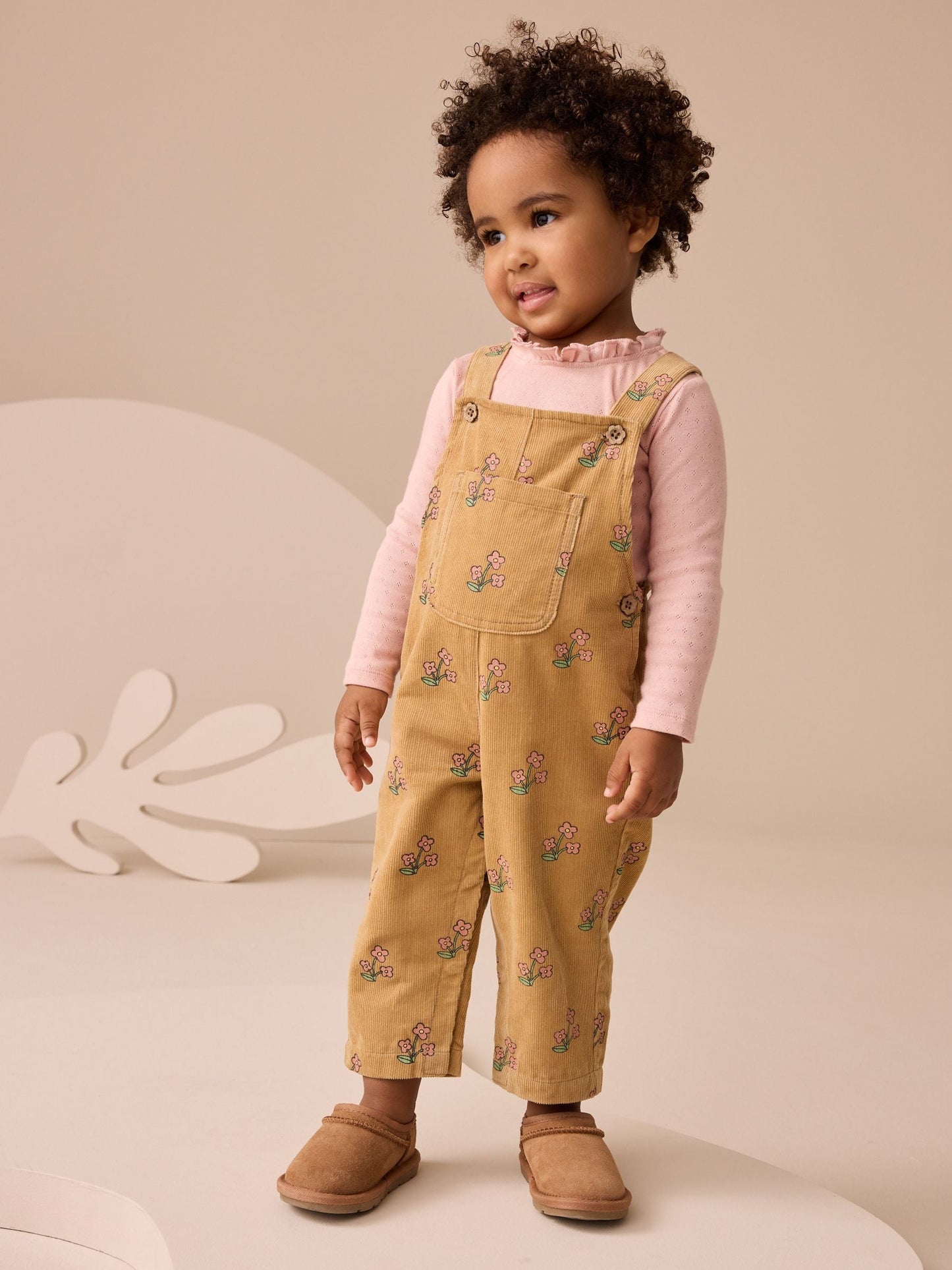 Ochre Yellow Floral Print Corduroy Dungarees and T Shirt Set (3mths-7yrs)