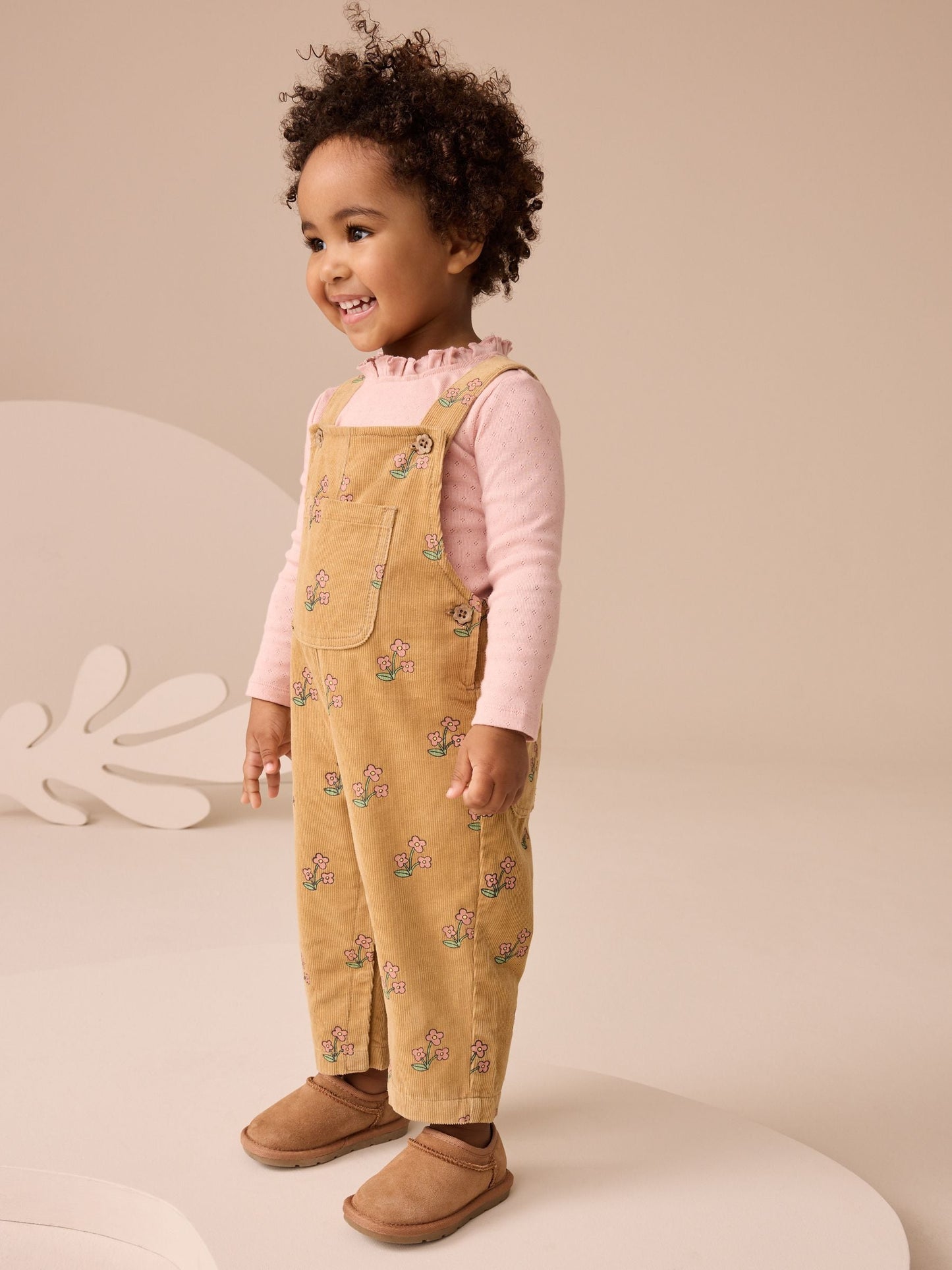 Ochre Yellow Floral Print Corduroy Dungarees and T Shirt Set (3mths-7yrs)