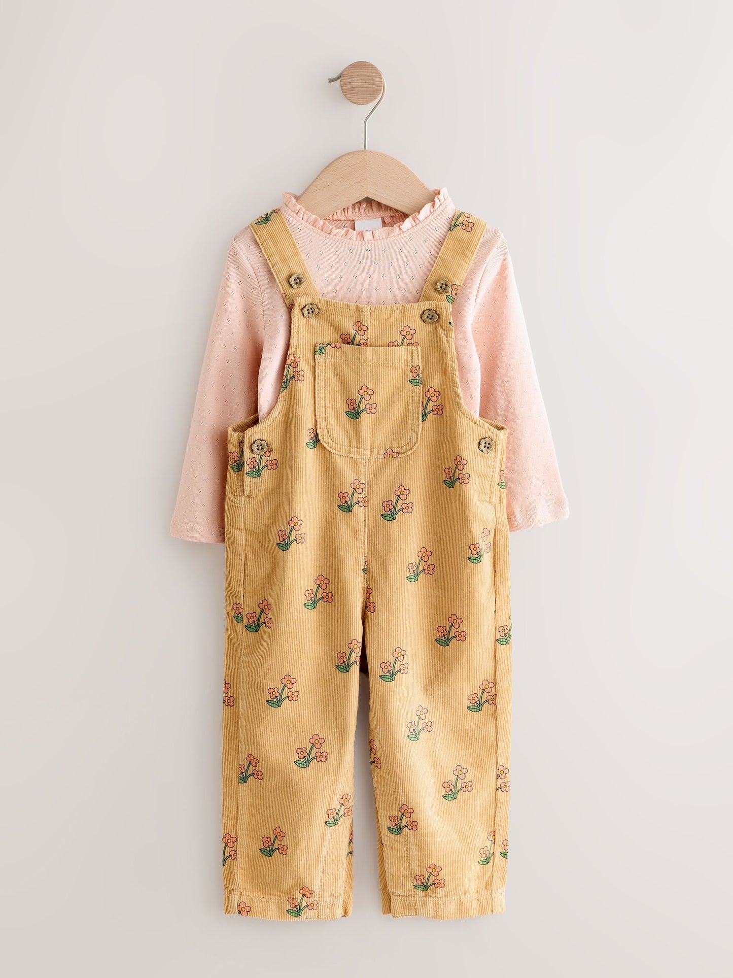 Ochre Yellow Floral Print Corduroy Dungarees and T Shirt Set (3mths-7yrs) image 7