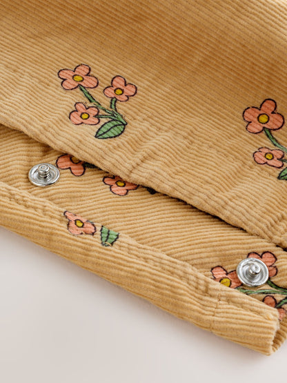 Ochre Yellow Floral Print Corduroy Dungarees and T Shirt Set (3mths-7yrs)