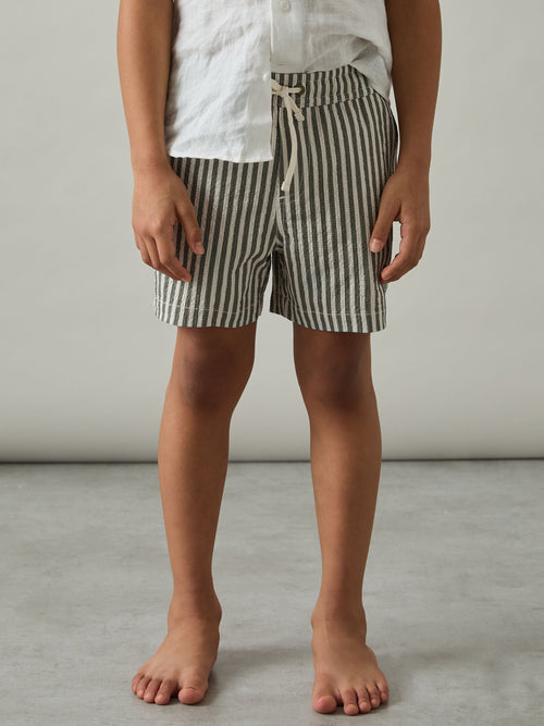 Reiss Sage/White Bay 9-13 yrs Seersucker Striped Swim Shorts image 1