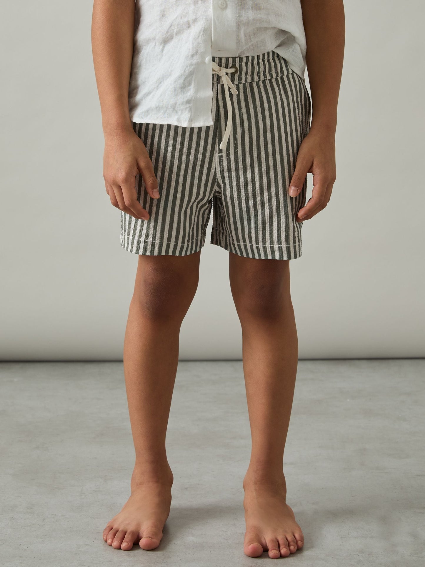 Reiss Sage/White Bay 9-13 yrs Seersucker Striped Swim Shorts image 1