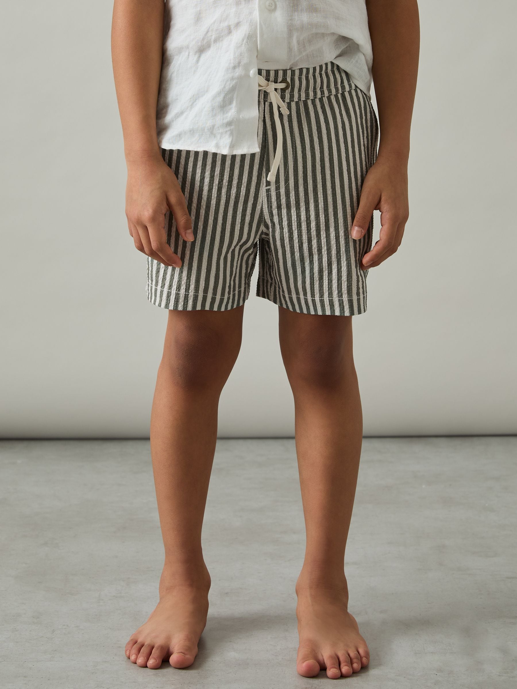 Reiss Sage/White Bay 9-13 yrs Seersucker Striped Swim Shorts image 1