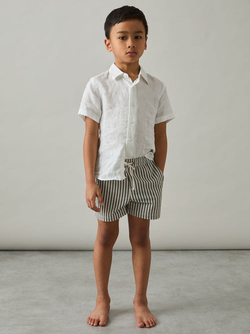 Reiss Sage/White Bay 3-9 yrs Seersucker Striped Swim Shorts image 1