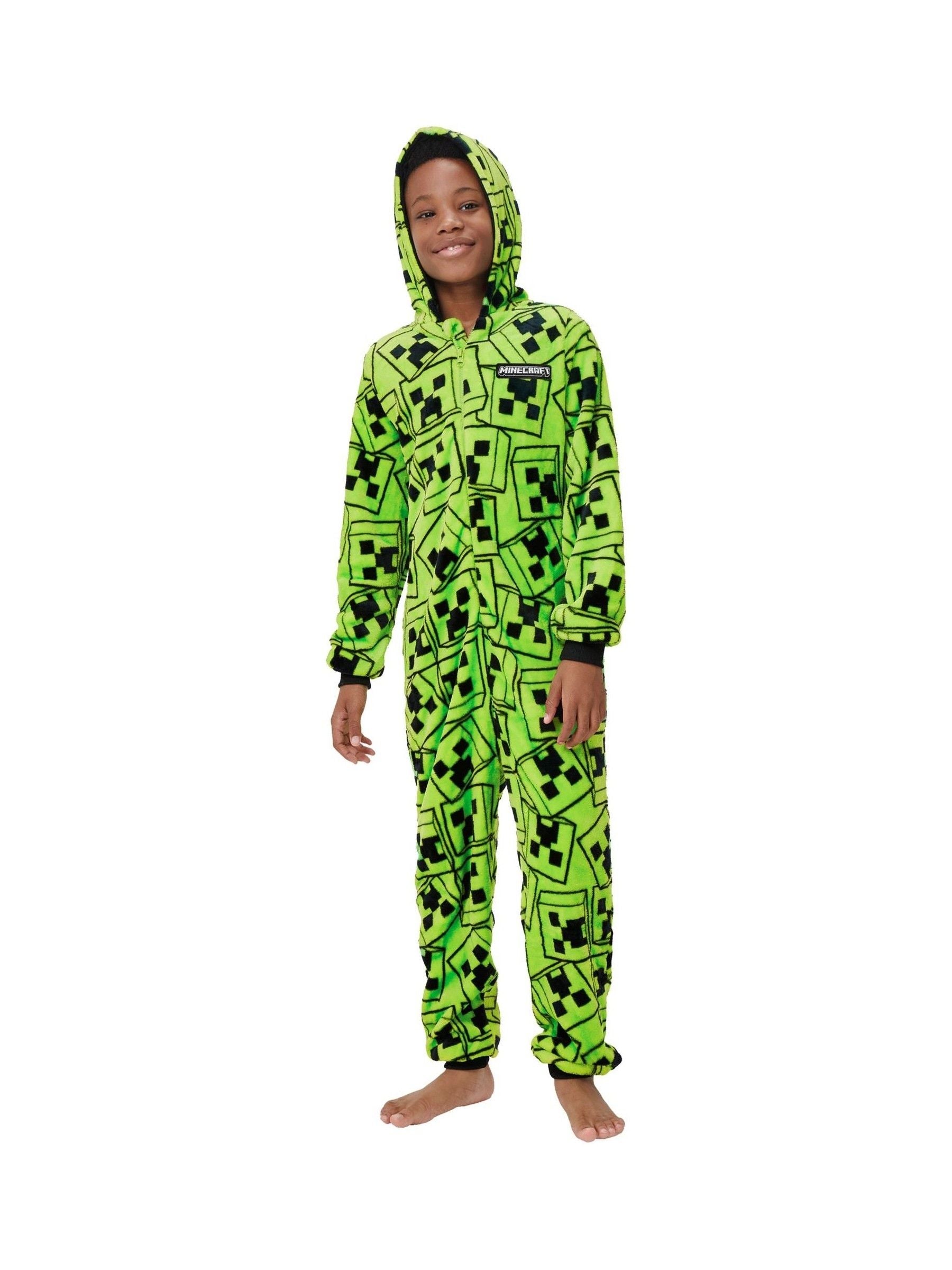 Dsiney Kidz - Character Green Minecraft Creeper Gaming Fleece All In One Pyjama image 7