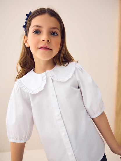 Dsiney Kidz - White Girls Touch Fastening Cotton Rich Frill Collar School Blouse (3-14yrs) image 1