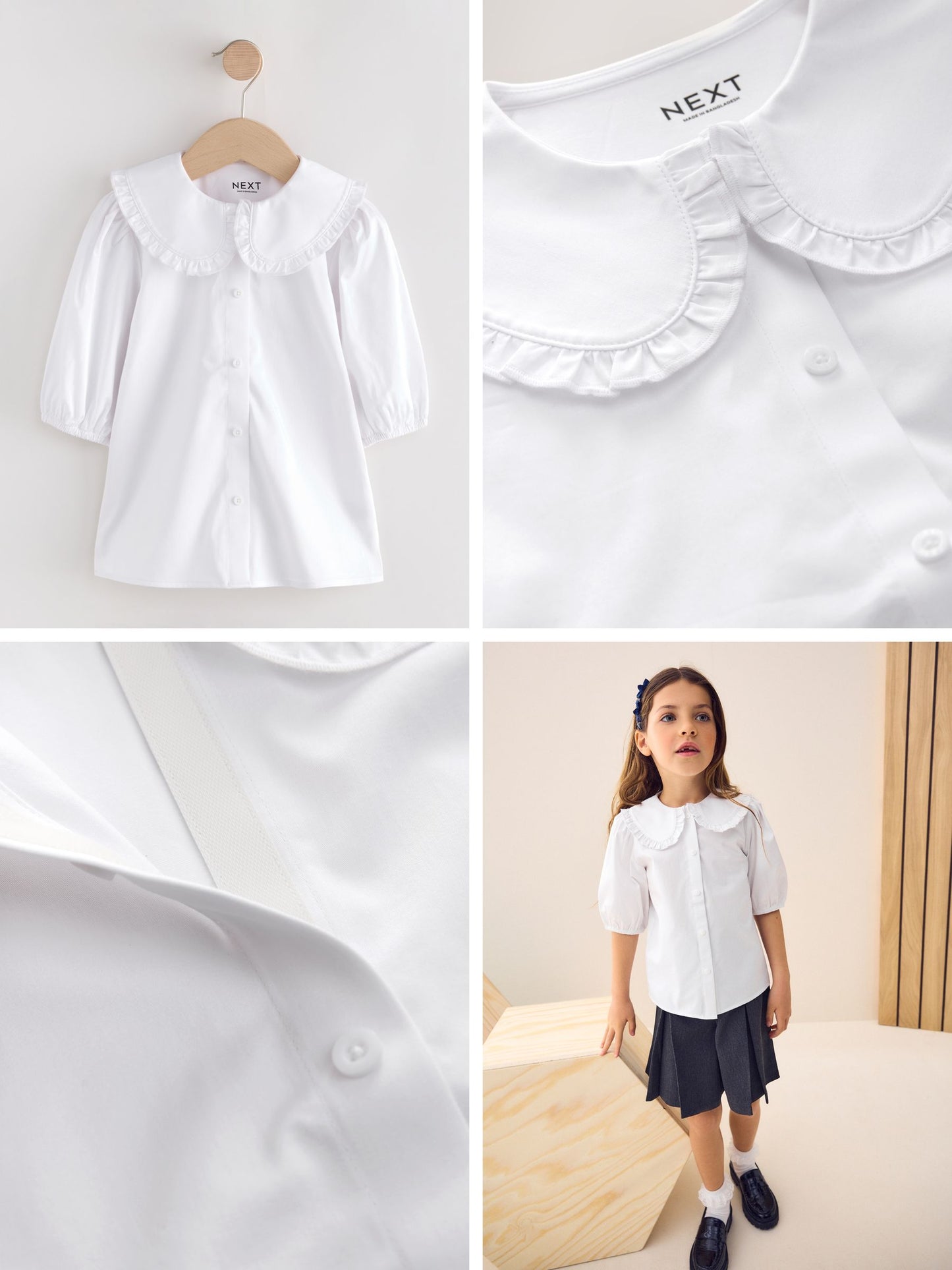 Dsiney Kidz - White Girls Touch Fastening Cotton Rich Frill Collar School Blouse (3-14yrs) image 2