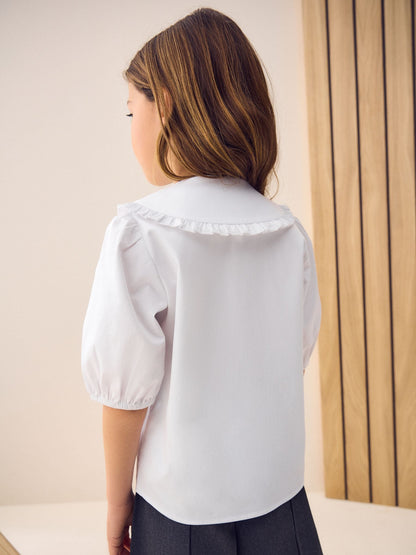 Dsiney Kidz - White Girls Touch Fastening Cotton Rich Frill Collar School Blouse (3-14yrs) image 6