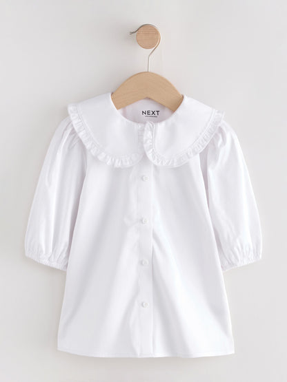 Dsiney Kidz - White Girls Touch Fastening Cotton Rich Frill Collar School Blouse (3-14yrs) image 8