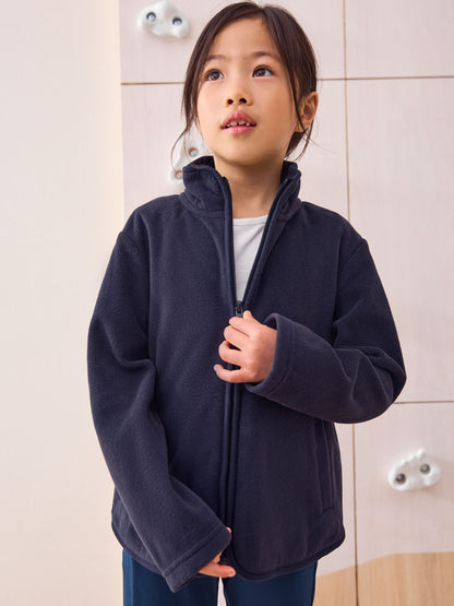 Navy Blue Zip-Up Fleece Jacket With Pockets (3-16yrs)
