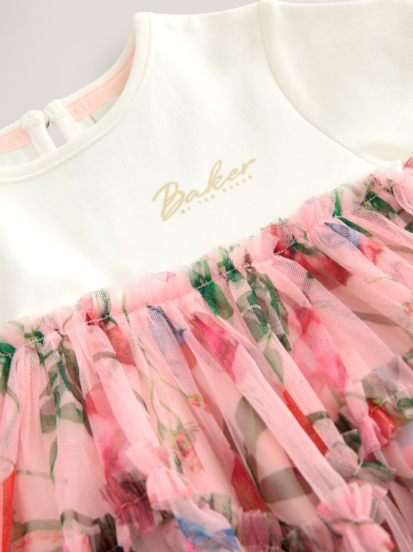 Baker by Ted Baker Pink Printed Ruffle Mesh Mockable Dress