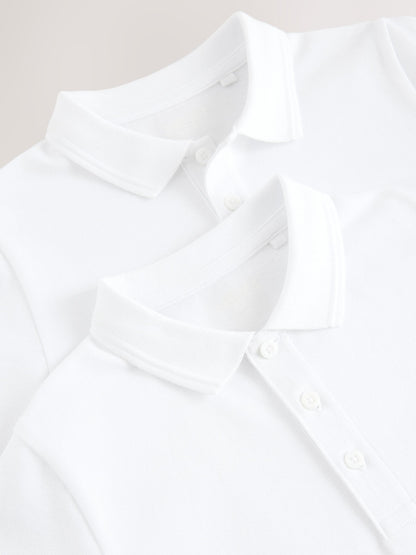 Dsiney Kidz - White Slim Fit Cotton School Short Sleeve Polo Shirts 2 Pack (3-16yrs) image 2