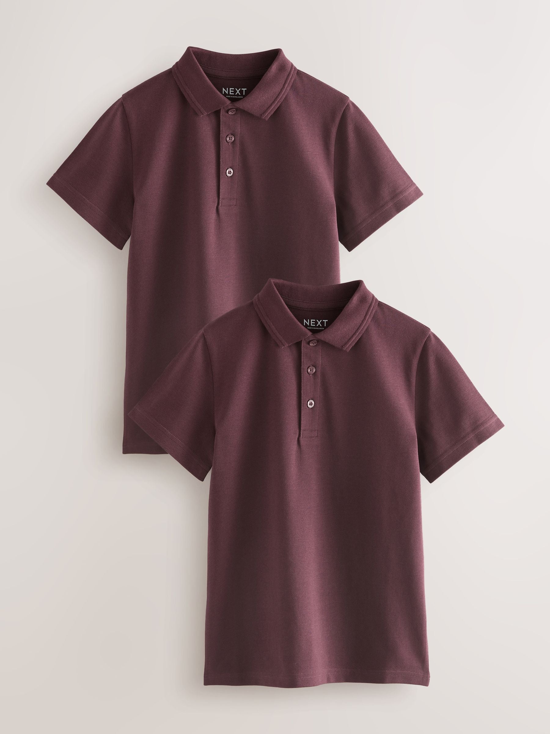 Dsiney Kidz - Burgundy Red Regular Fit Cotton School Short Sleeve Polo Shirts 2 Pack (3-16yrs) image 1