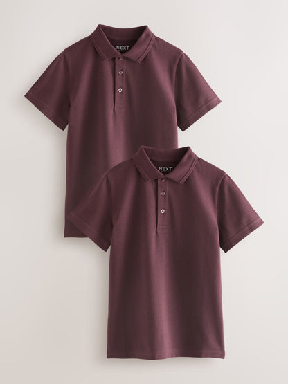Dsiney Kidz - Burgundy Red Regular Fit Cotton School Short Sleeve Polo Shirts 2 Pack (3-16yrs) image 1