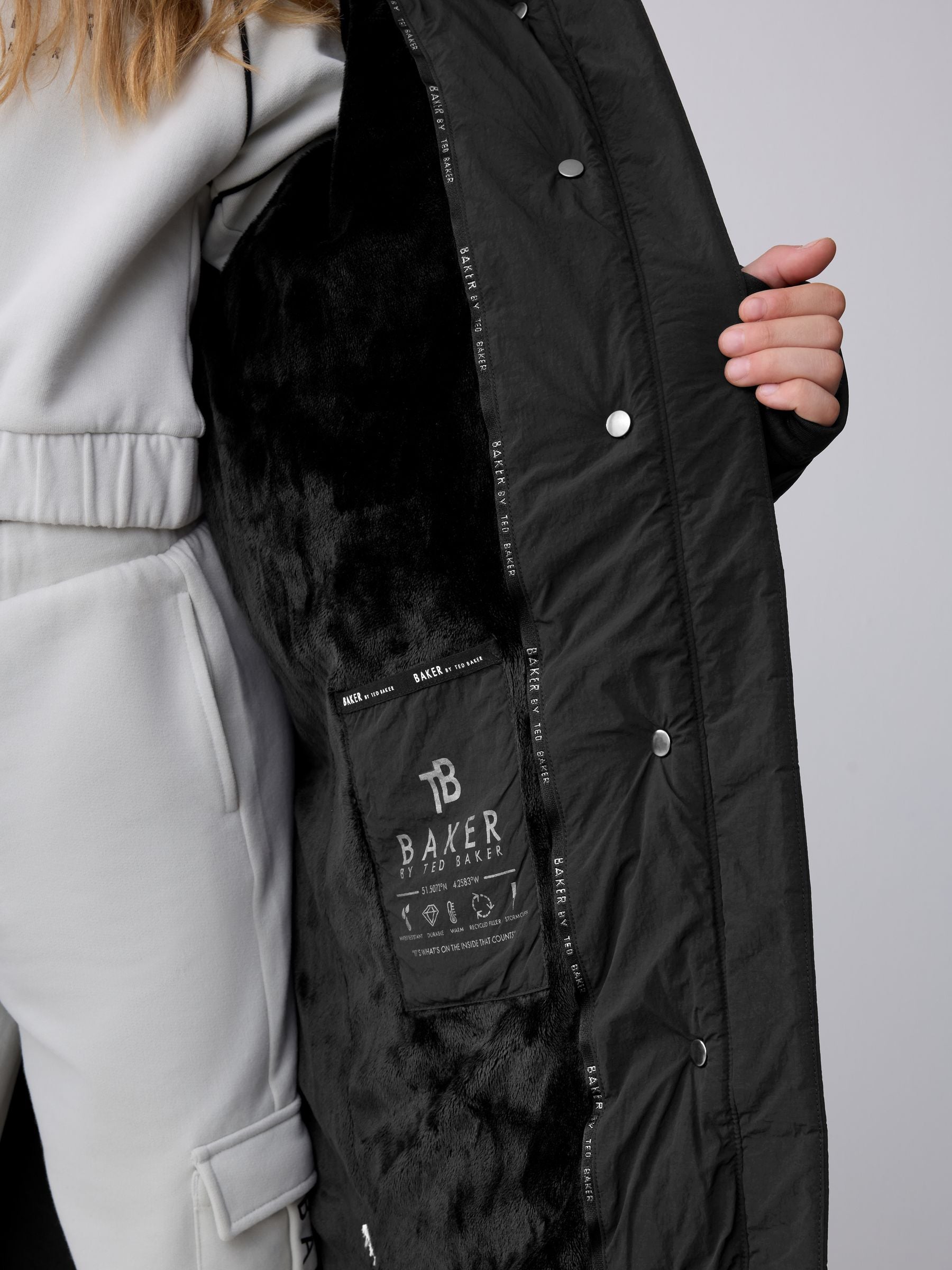 Baker by Ted Baker Shower Resistant Duvet Wrap Padded Black Coat image 8