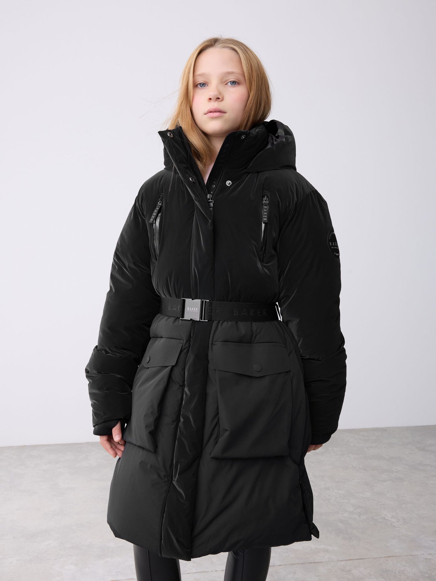 Baker by Ted Baker Shower Resistant Longline Belted Padded Black Parka image 1