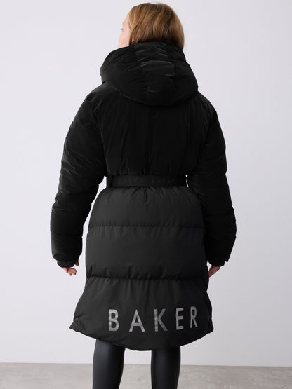 Baker by Ted Baker Shower Resistant Longline Belted Padded Black Parka image 3