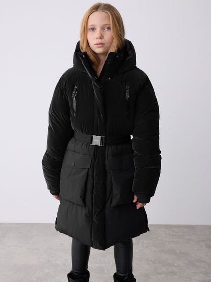 Baker by Ted Baker Shower Resistant Longline Belted Padded Black Parka image 4