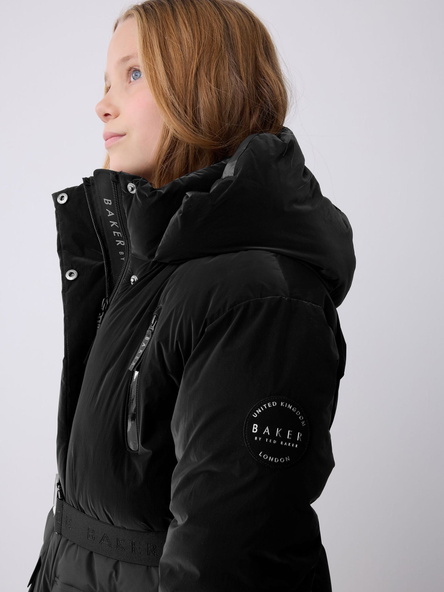 Baker by Ted Baker Shower Resistant Longline Belted Padded Black Parka image 5