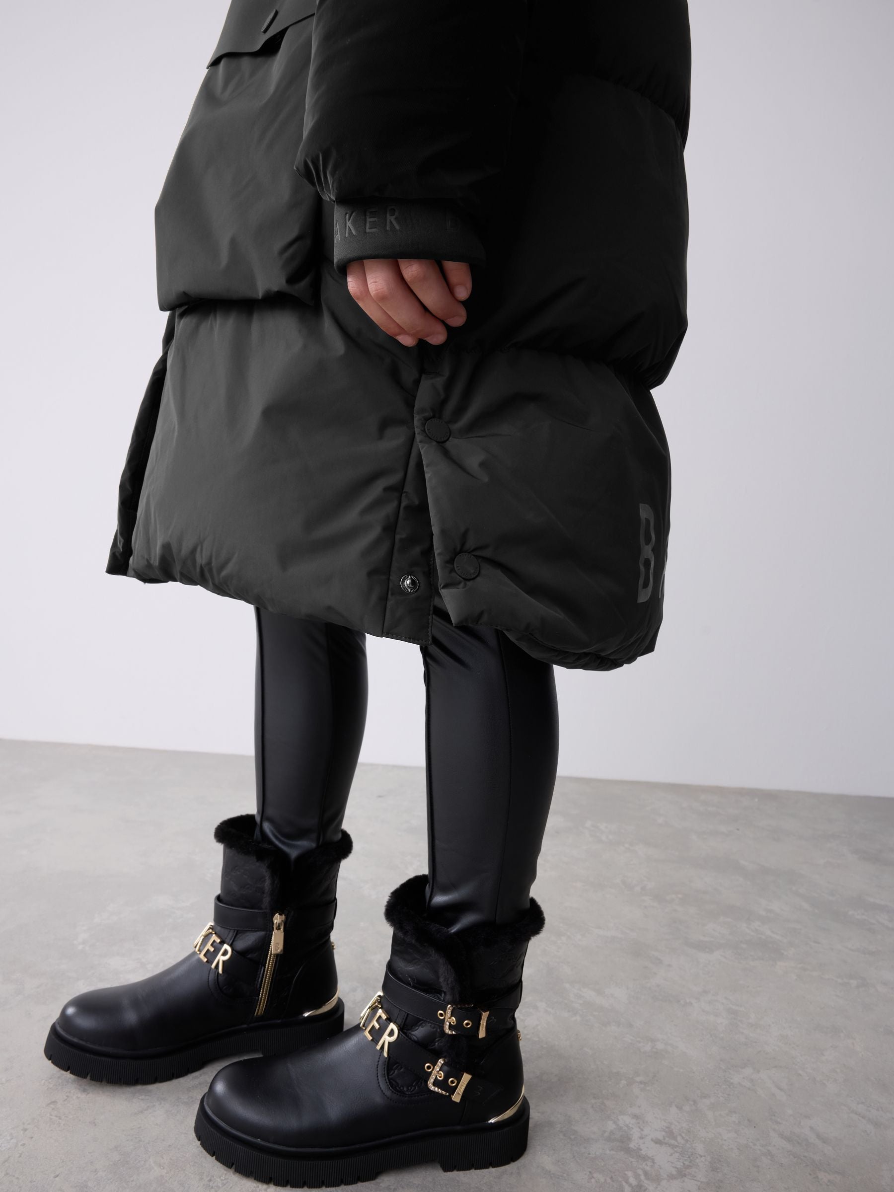 Baker by Ted Baker Shower Resistant Longline Belted Padded Black Parka image 7