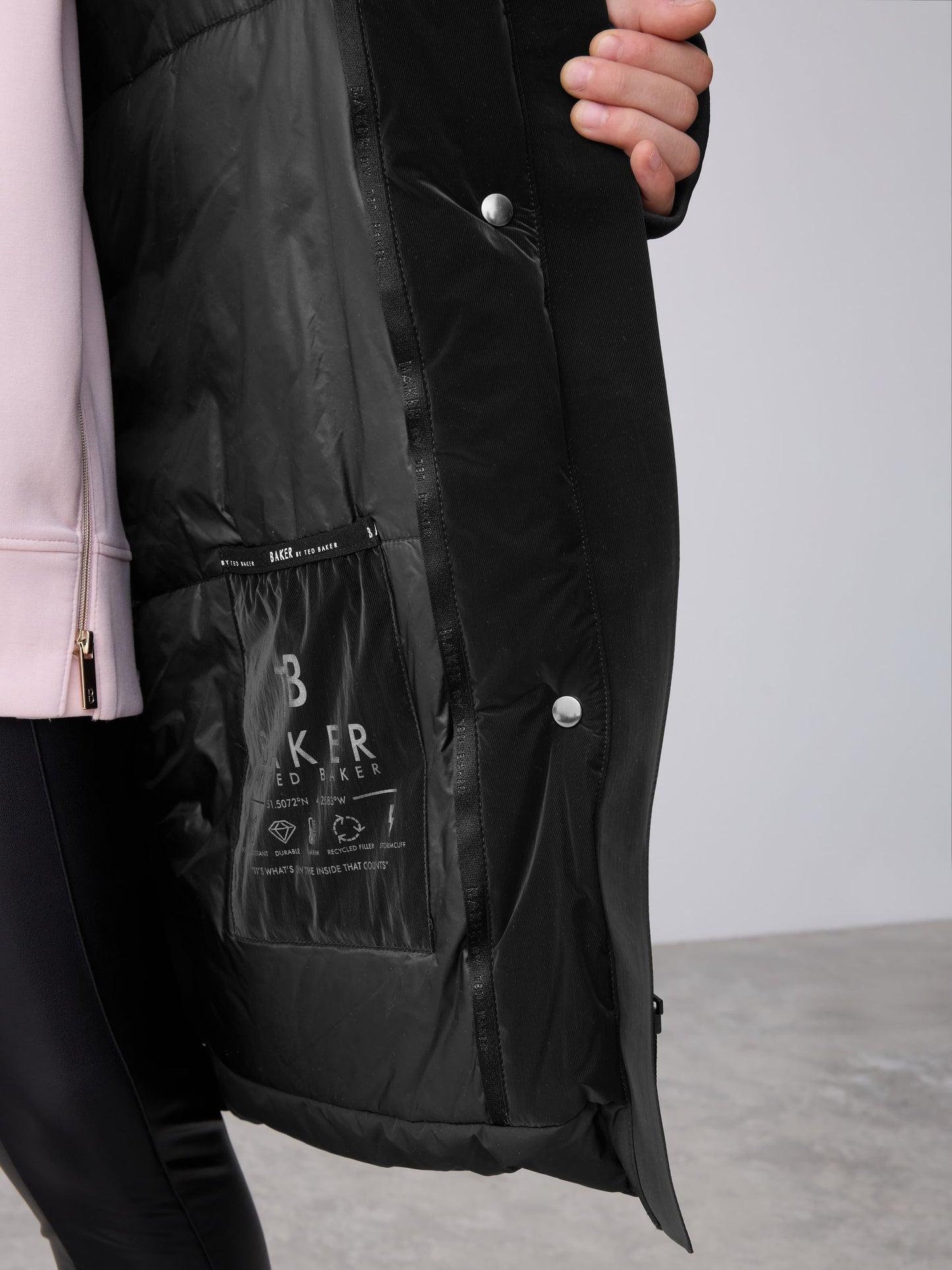 Baker by Ted Baker Shower Resistant Longline Belted Padded Black Parka image 8