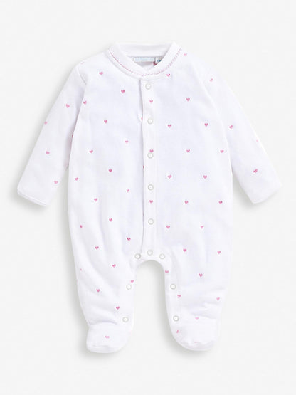 JoJo Maman Bébé Pink Heart Organic Cotton Embroidered Sleepsuit image 4