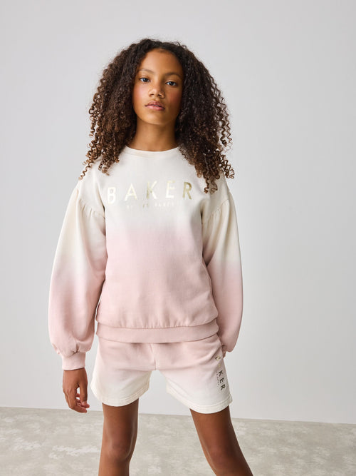 Baker by Ted Baker Pink/Lilac 2 Piece Ombre Sweatshirt  & Shorts Set image 1