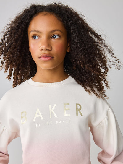 Baker by Ted Baker Pink/Lilac 2 Piece Ombre Sweatshirt  & Shorts Set image 3