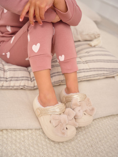 Bone Faux Fur Lined Clog Slippers image 1